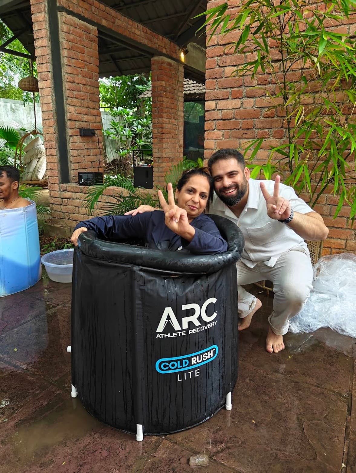 Participants with an ice bath during a nature walk